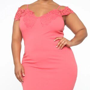 Dinner With Friends Off Shoulder Midi Dress - Coral